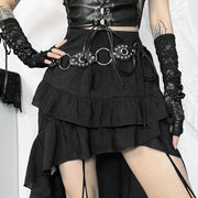 Goth Dark Kawaii Black Tiered Skirts 90S Retro Irregular Hem Party Bottoms Mall Gothic Women Fashion Dragging Skirt Alt Clothing