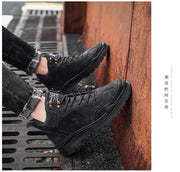 Men's High-top Boots in Solid Color Retro Style Fashionable Flat and Durable Handcrafted All-season Outdoor Work Boots