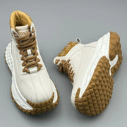 Trendy Men's High-Top  Boots Leather Surface Spor Casual Thi Bot Workwear oes round Toe Flat Heel Pure Color