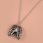 Gothic Rib Cage Pendant Necklace Vintagejewelry Skeleton Pendant Wiccan Amulet Witchcraft Anatomical Heart Halloween Necklace