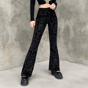 Gothic Dark Fashion Flared Pants Women's Sexy Suede Embossed Long Pant Spicy Girl Trousers