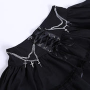 Gothic Skirt Sexy Cute Black Mini Women Drawstring Folds High Waist Irregular Ruffle Patchwork Fairycore Short Skirts Mori Girl