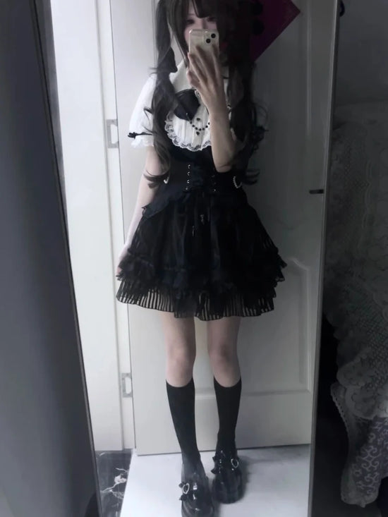 Gothic Vintage Hot Girl Patchwork Dress Women Lolita Y2k Design Prom Dress Female Lace Chic Korean Popular Clothes Halloween