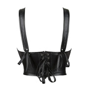 Women Gothic Corset Top Crop Bustier with Straps Faux Leather Push Up Bodice Sexy Party Short Camis Streetwear
