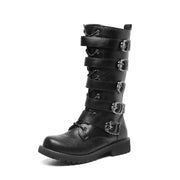 Men's Punk Gothic Biker Boots Tall Harness Buckle Side Zipper Riding Boots for Cosplay Costume Performance Comfortable Black