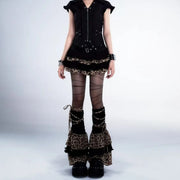 Gothic Leopard Print Lace-up Leggings Leg Warmers Punk Stocking Calf Socks Sexy Party Long Spliced Leggings Women's Socks