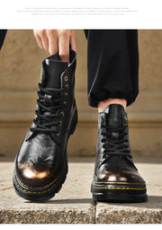 Men's Ankle Boots, Retro British High-top Men's Boots, High-quality Leather Shoes, 2025 New Style Outdoor Men's Motorcycle Boots