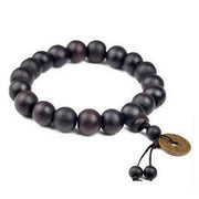 New Buddhist Religion Buddha Bracelet Prayer Beads Wood Bead Bangle Copper Coin