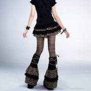 Gothic Leopard Print Lace-up Leggings Leg Warmers Punk Stocking Calf Socks Sexy Party Long Spliced Leggings Women's Socks
