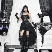 Goth Dark Kawaii Black Tiered Skirts 90S Retro Irregular Hem Party Bottoms Mall Gothic Women Fashion Dragging Skirt Alt Clothing