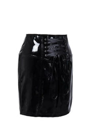 Gothic Black Skirts for Women Latex PVC Leather Pencil Mini Skirt Lace Up Zip Shiny Bodycon Skirts Sexy Club Y2k Clothes