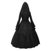 Gothic Medieval Dresses Retro Fashion Big Swing Long Sleeve Lace Up Hooded Dress Lace Flare Sleeve Dress Halloween Costumes