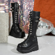 Winter 2025 Heightened Platform Knight Boots Women's Block Heel Mid-Leg Shoes