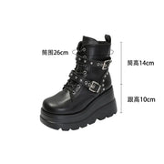 New Women's Pu Leather Ankle Boots Women Autumn Winter Round Toe Lace Up Shoes Woman Motorcycle Platform Botas Gothic Shoes