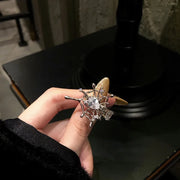 Gothic Irregular Spider Webs Animal Rings Punk Crystal Ball Zircon Ring Hip Hop Cool Open Rings for Women Halloween Jewelry