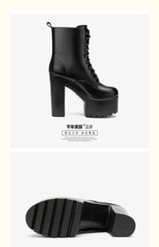 14cm Small Size 32-43 Fashion Genuien Leather Boots Fall 2025 Block High Heels Shoes Chunky Platform Short Ankle Boots Model
