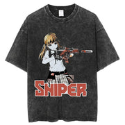 Men Casual Washed Cotton Vintage T-Shirt Men Gothic Girl Punk Rock Retro Animated Oversized Unseix Large Washed T-Shirt