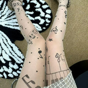 Gothic Music Notes Print Tights for Women Personalized Stocking Thin High Elasticity Black Skin Leggings Spicy Girls Y2K Hosiery