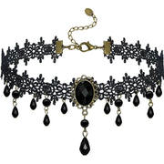 Gothic Black Choker Necklace for Women Vintage Goth Velvet Lace Collar Crystal Pendent Necklace Halloween Cosplay Party Jewelry