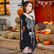 Halloween Gothic Women Dress Long Sleeve High Waist Cosplay Skull Dresses Goth Aesthetic 90s Egirl Sexy Slim Party Holiday Club