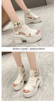 Comemore Gothic Platform Sandals Women Summer Wedges Peep Toe Gladiator Shoes Woman Thick Bottom 8cm High Heels Sandalias Mujer