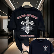 Gothic Style Men's T Shirt Harajuku Cross Printed Punk Casual Short Sleeve T Shirts Hip-hop Loose Streetwear Tops Men Clothing