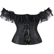 Gothic Women Off Shoulder Corset with Lace Sleeves Elegant Victorian Showgirl Party Costume Sexy Plus Size Corsets