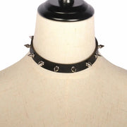 Black PU Leather Choker Necklace For Women Men Cool Punk Gothic  Spike Biker Choker PU Leather Collar Studded Rock Necklace
