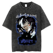 Men Casual Washed Cotton Vintage T-Shirt Men Gothic Girl Punk Rock Retro Animated Oversized Unseix Large Washed T-Shirt