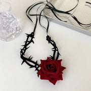 Gothic Big Rose Flower Clavicle Chain Necklace Women Wed Bridal Sexy Adjustable Choker Mariage Jewelry Halloween Accessories