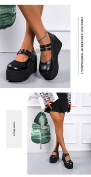 Brand New Female Lolita Cute Mary Janes Pumps Platform Wedges High Heels women's Pumps Sweet Gothic Punk Shoes Woman